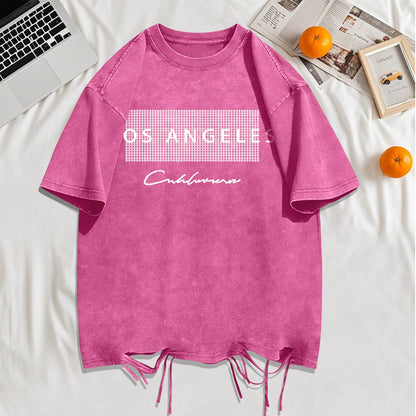 Famous Cities In The United States Washed Holes Male T Shirts Fashion Tee Unisex Cotton Clothing Casual Retro Loose Short Sleeve