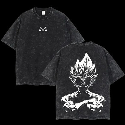2026 Summer Dragon Ball  Washed Oversized T-shirt High Quality 100% Cotton Super Saiyan Vegeta Print Unisex Tee for Adults