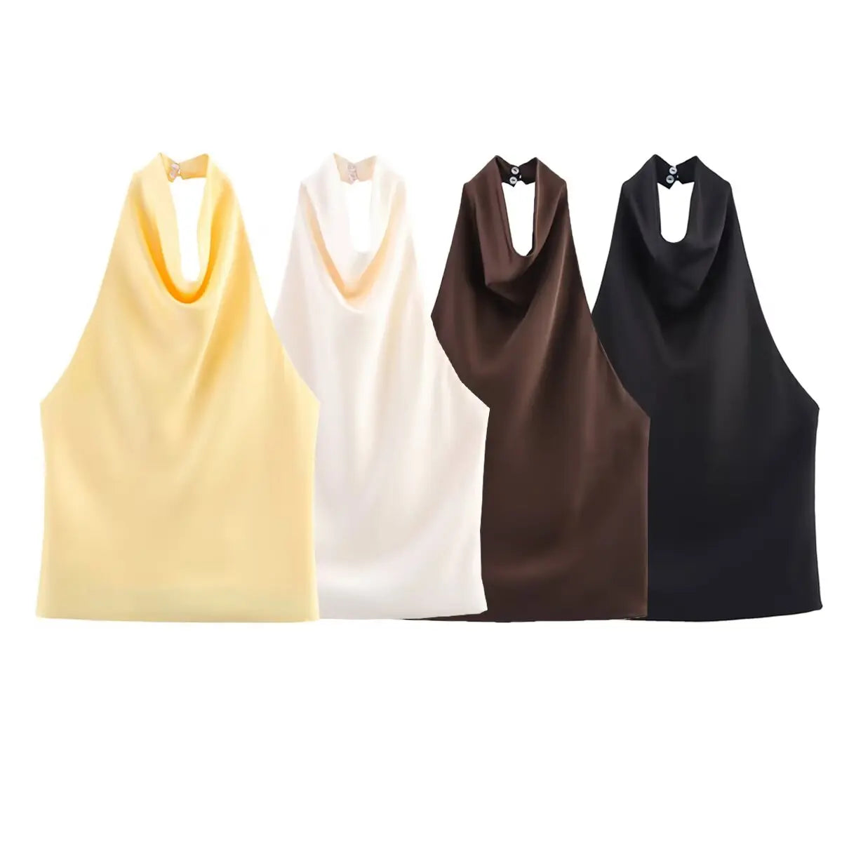 Elegant Women's Satin Backless Halter Vest Summer Solid Sleeveless Sexy High Street Waistcoat Female Slim Camisole Tops