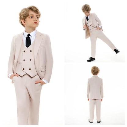 Champagne Solid Suit Set for Kids for Wedding Party, Graduation, Communion, Back-to-School  Chidren Tuxedo Set 4 Pcs Suits