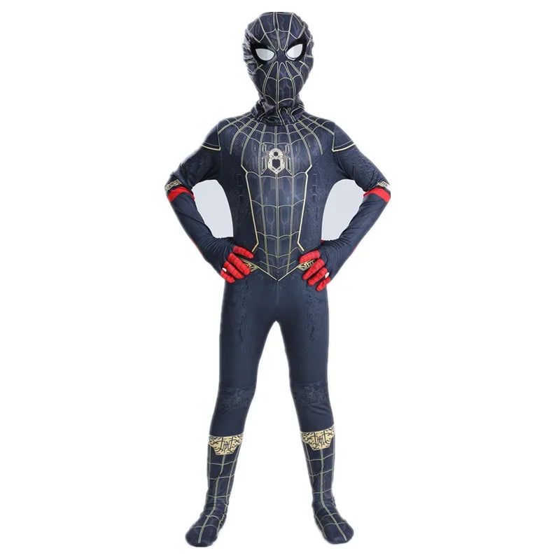 Kids Superhero Onesie Movie Character Role Play Mask Costume Halloween Spider Pattern Costume Kids Holiday Gift