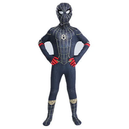 Kids Superhero Onesie Movie Character Role Play Mask Costume Halloween Spider Pattern Costume Kids Holiday Gift