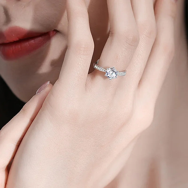 Real 0.3-3CT Moissanite Wedding Ring for Women Sterling Silver Round Brilliant Diamond Solitaire Engagement Rings Gift