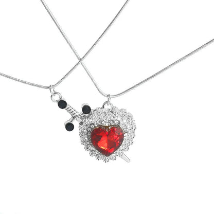 The Snow White Couple Necklace Heart and Sword Pendant Necklace for Women Romantic Valentine's Day Jewelry Gifts Accessories