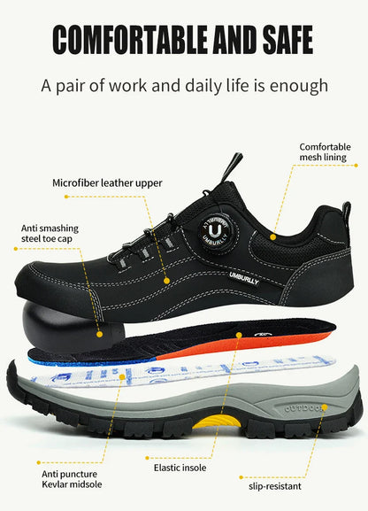 Men's Steel Head Safety Shoes Puncture And Smash Resistant Lightweight Sole Breathable Upper for Outdoor Workshop Work Shoes