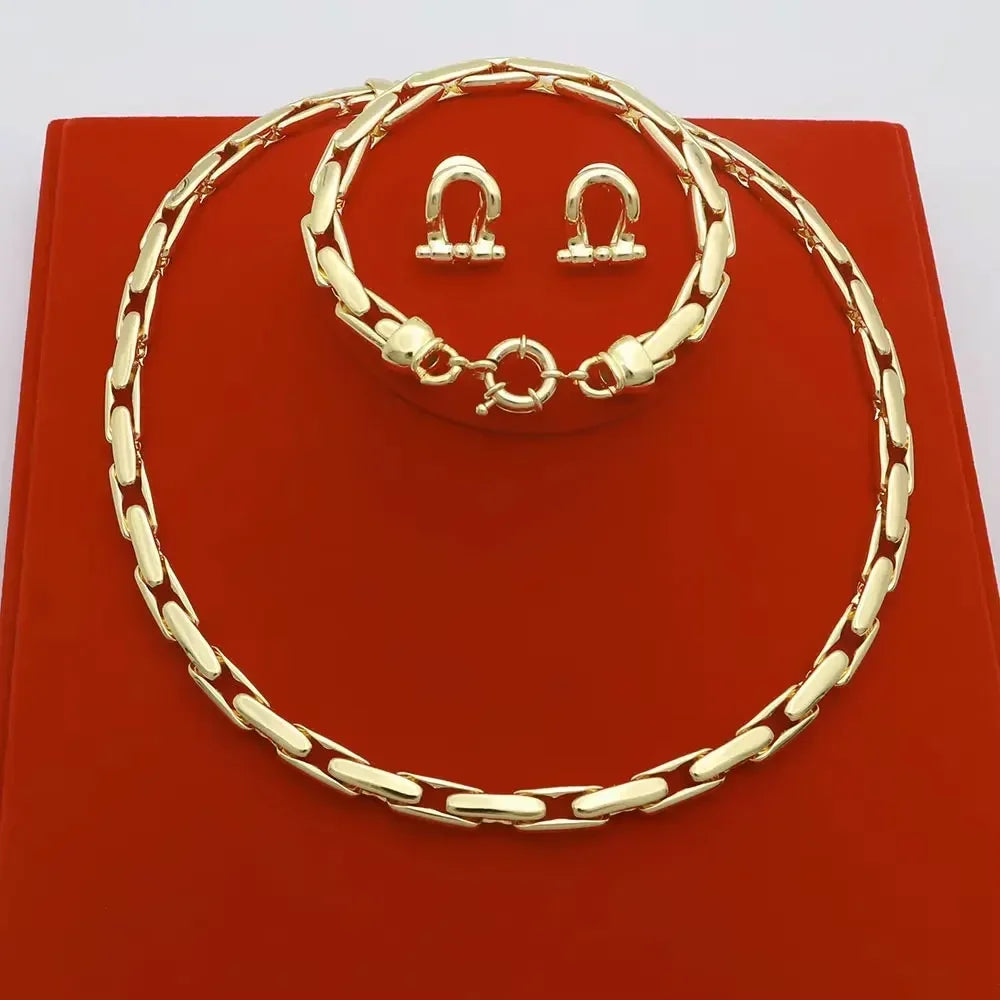 High Grade African Jewelry Women Necklace Bracelet Moderate Size Copper Earring Neck Chain 45CM Hip Hop Wholesale Accessories