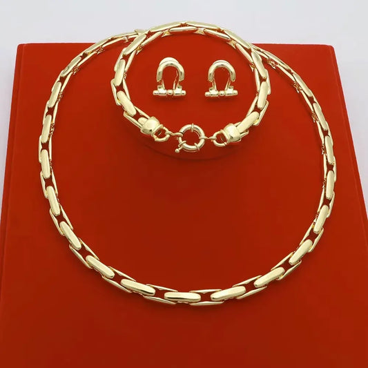 High Grade African Jewelry Women Necklace Bracelet Moderate Size Copper Earring Neck Chain 45CM Hip Hop Wholesale Accessories