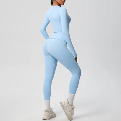 2 PCS Sportswear Yoga Set Gym Clothes Yoga Suits For Women Fitness Set Tracksuits Sports Long Sleeve Crop Top Gym Leggings