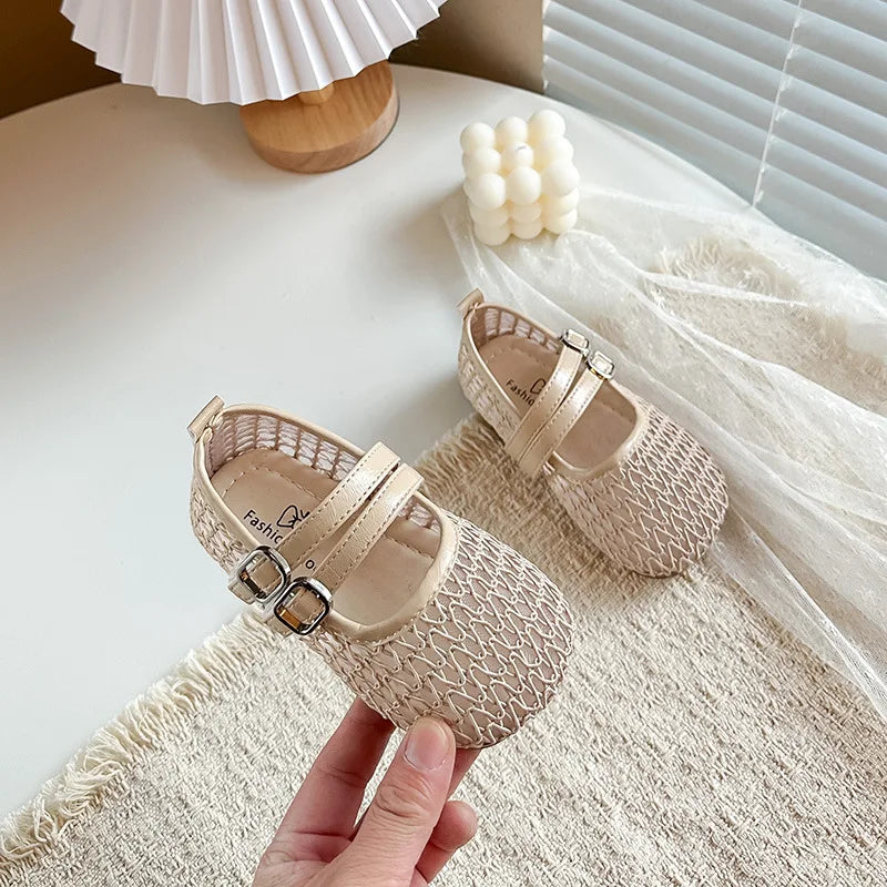 Girls Mesh Sandals Soild Color Versatile Kids Flat Shoes Double Hook&loop 2026 Summer New Children Princess Shoes Korean Style