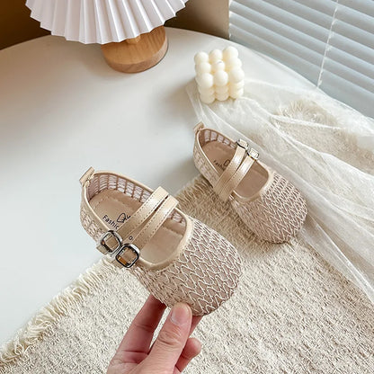 Girls Mesh Sandals Soild Color Versatile Kids Flat Shoes Double Hook&loop 2026 Summer New Children Princess Shoes Korean Style