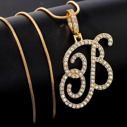 A-Z Cursive Initial Letter Name Pendant Necklace For Women Simple Rope Chain Letter Necklace Fashion Jewelry Gift