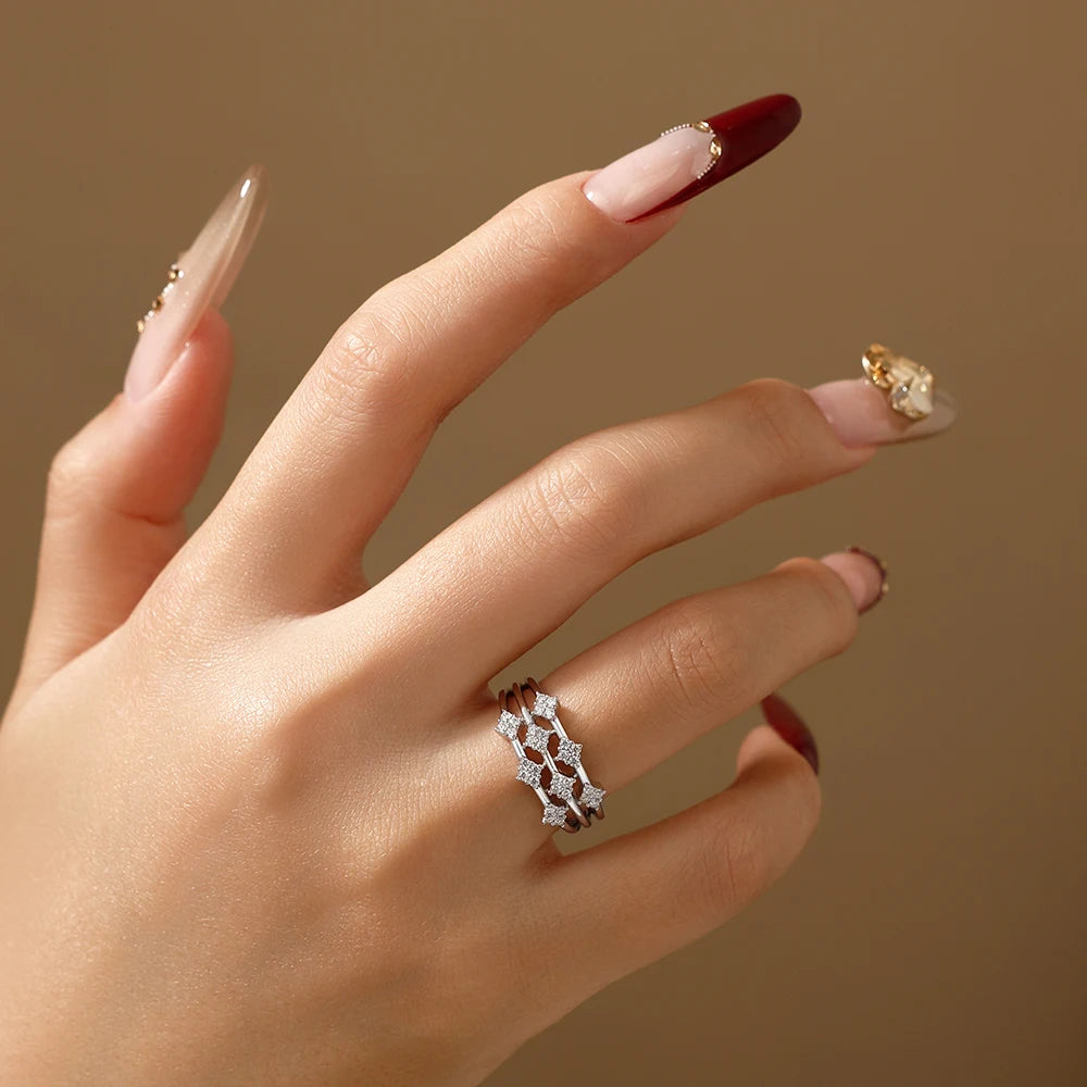 Luxury Three-layer 925 Sterling Silver Ring D VVS1 Stackable Moissanite Rings for Women Engagement Promise Jewelry Gift