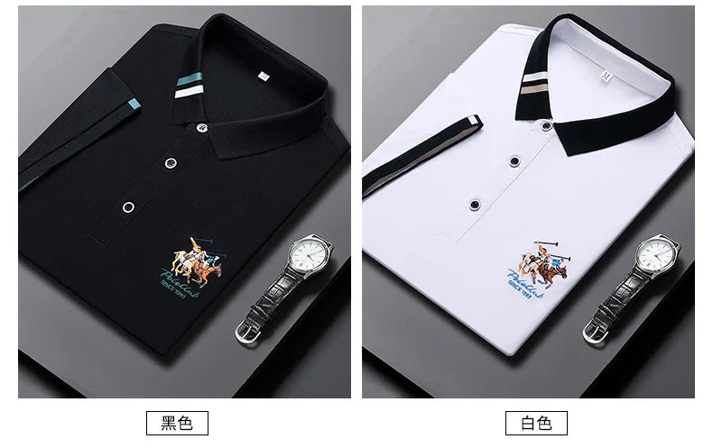 2024 Men's Cotton New Summer Exquisite Embroidered Short sleeved Polo Shirt Business Leisure Breathable T-Shirt Top Men's Wear