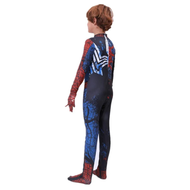 Kids Superhero Onesie Printed Mesh Spider Dress Up Costume Movie Characters Halloween Kids Performance Suit