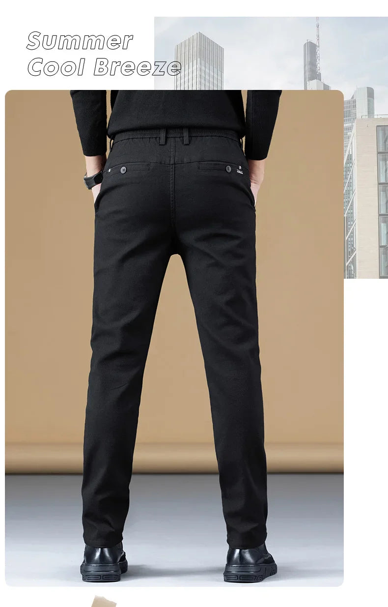Stretch Fleece Casual Pants Men Korean Thickened Straight Thermal Velvet Pants Male Winter Business Soft Slim Fit Trousers