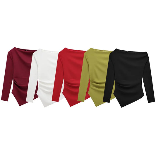 Women's Sexy Elegant Tops 2025 Spring Long Sleeve Pullovers Fashion Casual Y2k White Black Red Green Tops For Female