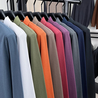 100% High-quality Cotton Latest Men's Polo Long Sleeve Autumn Spring Warm Fashionable Business Casual Cozy Delicate Embossed Top