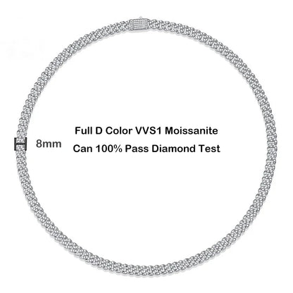 Sparkling Real Full Moissanite Cuban Chain Bracelet for Men Women 8mm S925 Sterling Silver Hip Hop Diamond Link Bracelets