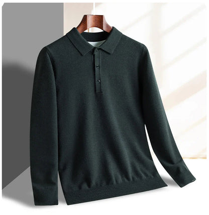 Fashion luxury knitted long sleeve polo shirt men's autumn new trend simple solid color soft skin friendly comfort lapel sweater