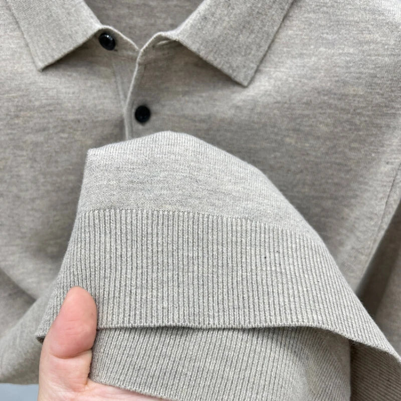 Men's Long Sleeve Fashion Casual Polo, Shirt Collar Pullover Sweater. Business Sweater T-shirt Golf Spring & Autumn Wool