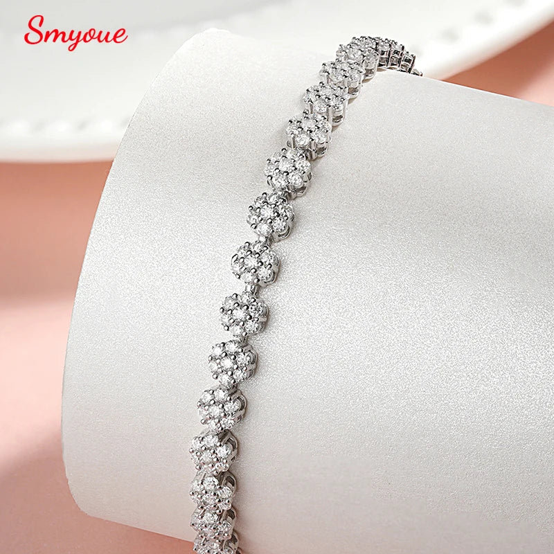Brilliant Cut Flower Moissanite Tennis Bracelet for Women 1.5mm Gem Full Diamond 925 Sterling Silver Plated 18K Jewelry