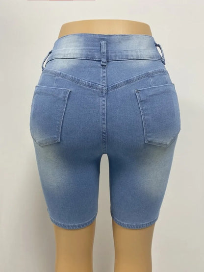 Fashion Solid Slim Butt Lifting Pants Women Elasticity Denim Shorts Casual Slimming Ripped Jeans Temperament Women's Short