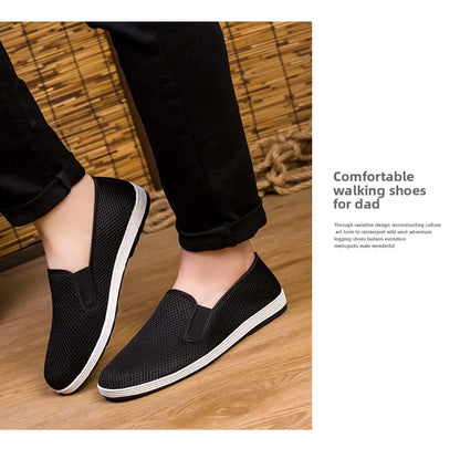 Men's Summer Soft Bottom Driving Shoes Breathable Mesh Slip-On Shoes Wear-Resistant Casual Old Beijing Style Rubber Sole