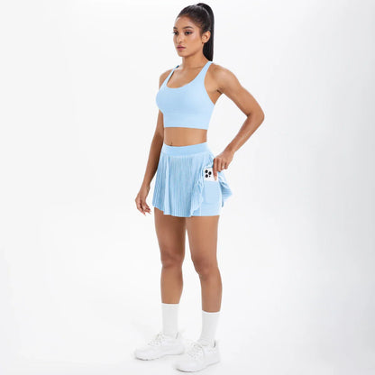 2pcs New Sexy Yoga Set Backless Cross Straps Sports Bra Fashion Breathable Culotte Yoga Shorts With Pocket Gym Women Sports Set