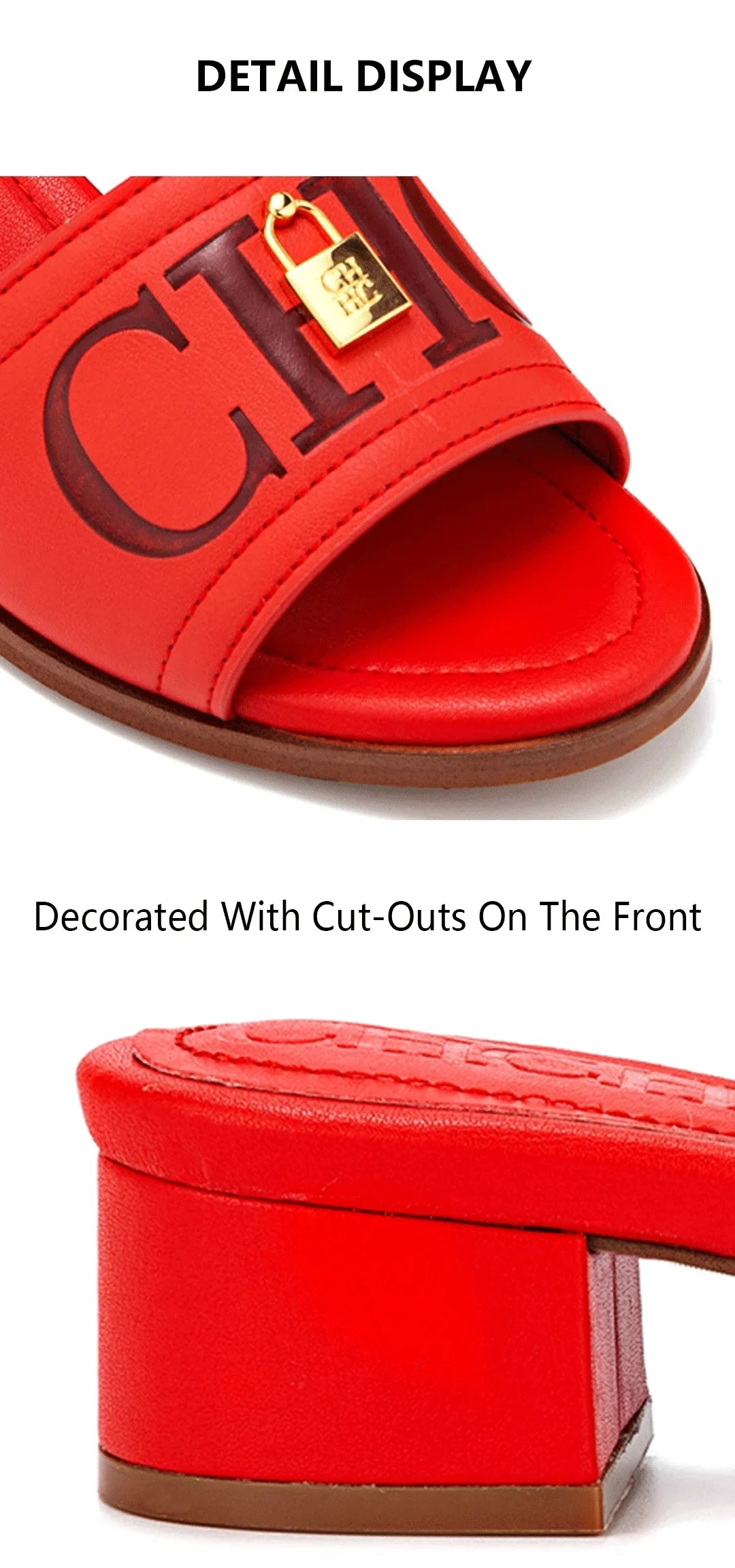 Fashion Monogram Print Elegant Design Women's Low Heeled Slippers Solid Color High Quality Metal Lock Simple Single Shoes