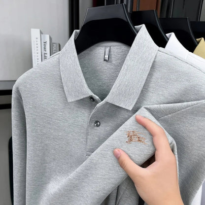100% cotton long sleeve polo shirt spring and autumn fashion casual luxury brand exquisite embroidery lapel T-shirt new men wear
