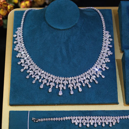 Dubai Jewelry Sets Leaf Design Bridal Necklace Earring Set 5A Cubic Zirconia Femme Ladies Wedding Accessories