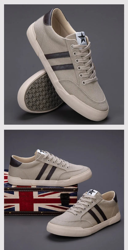 Retro Green Vulcanize Shoes Men Breathable Leisure Shoes For Men Lightweight Flat Casual Canvas Sneaker