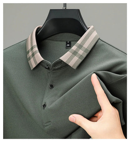 Light luxury brand polo shirt long sleeved spring and autumn new style comfortable and breathable casual striped lapel T-shirt