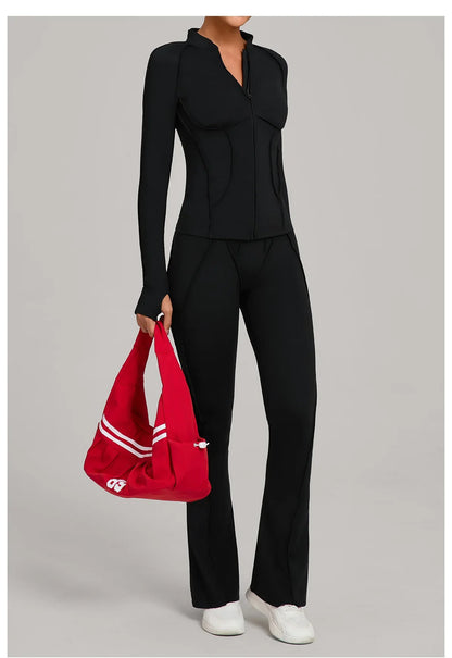 Gym Casual Yoga Set for Women Outdoor Running Fitness Outfit Autumn Winter Tight Sports Three-Piece Set Zipper Coat+bras+pants