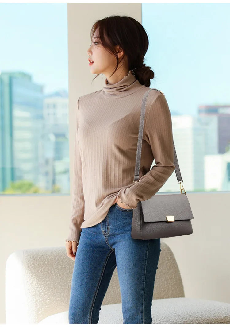 2025 New Trend Fashion Message Geniune Leather Girls Crossbody Women Shoulder Bags Big Size Capacity Multifunction Shopping Lady