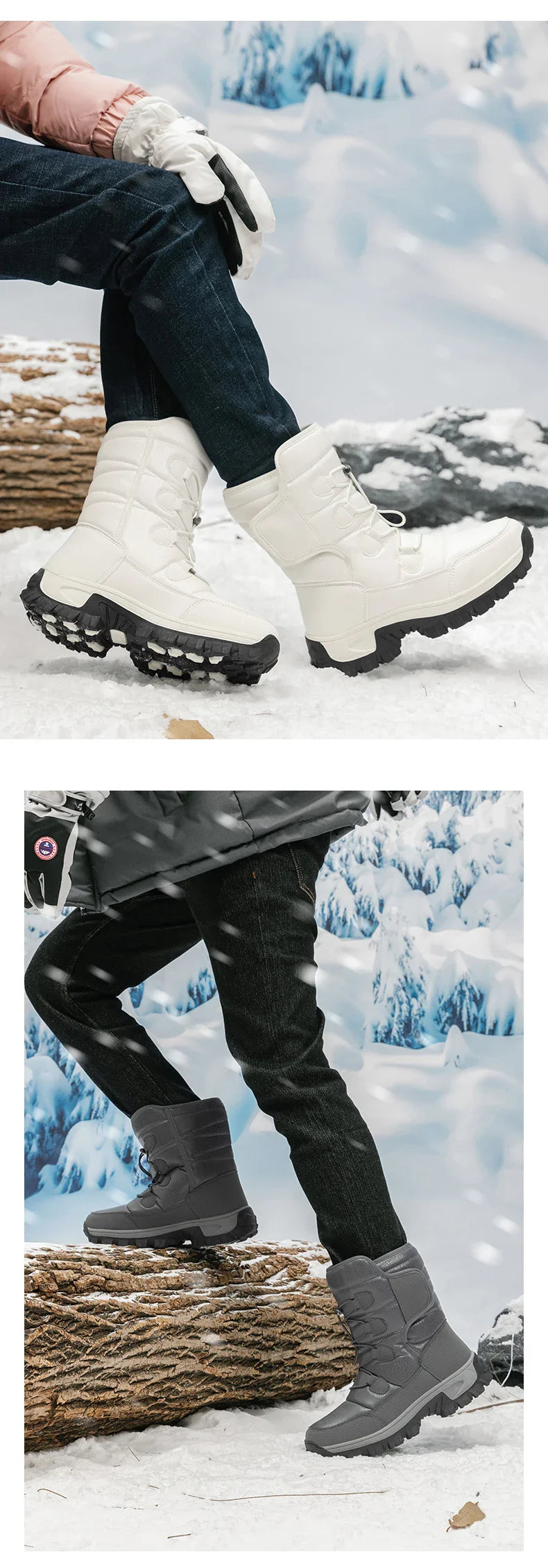 New Warm Men Plush Snow Boots High Top Winter Men's Boots Waterproof Winter Motorcycle Boots Outdoor Anti-Slip Men Hiking Boots