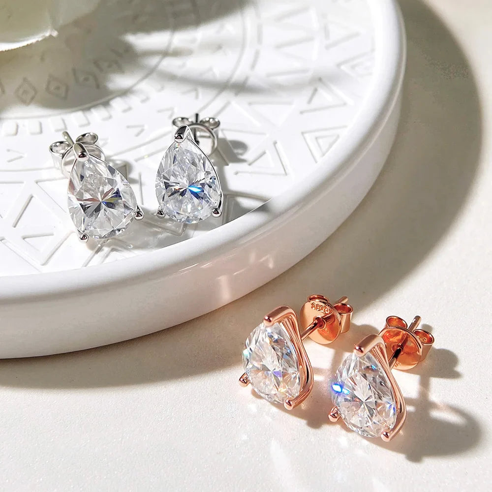 0.5-4Carat Pear Cut Moissanite Stud Earrings 100% S925 Silver Waterdrop Lab Diamomd Ear Studs for Women Fine Jewelry Gift