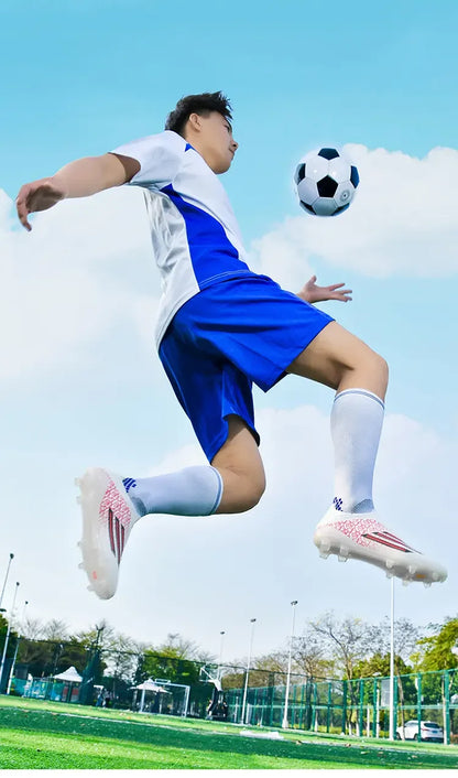 Men High Top Soccer Cleats Firm Ground Stud Sole Breathable Wear Resistant Outdoor Lawn Match Training Football Shoes