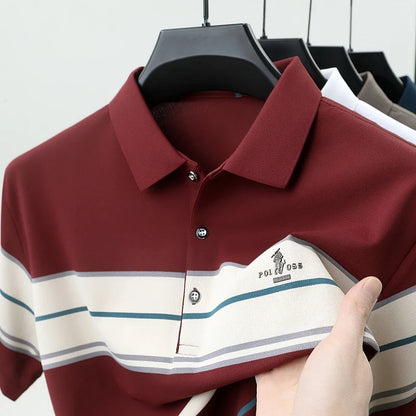 Luxury men's short sleeved polo shirt summer fashion hot selling striped top badge original design golf casual business T-shirt