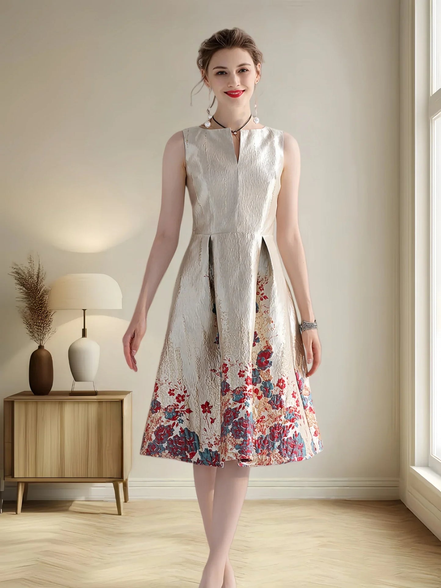 Luxury Women Fashion High Quality Jacquard A Line Ball Gowns Sleeveless Summer Casual Clothing Midi Femme Party Dressses