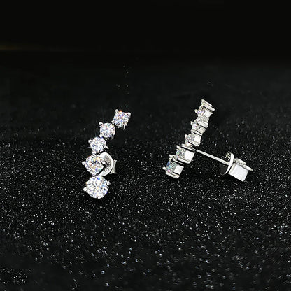 3/5-stone Smile Full Moissanite Diamond Stud Earring with Certificates 925 Sterling Silver Sparkling Diamond Earrings for Women
