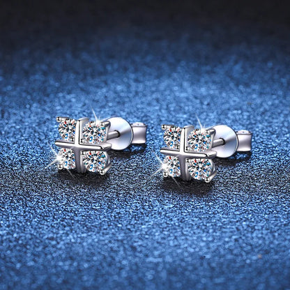 D Color 0.1CT 3mm 4-Stone Cross Full Moissanite Stud Earrings For Women S925 Sterling Silver Diamond Earring Fine Jewelry