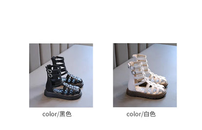 High-top Gladiator Platform Shoes Kids Wedding Party Footwear New Summer Little Girl Children Sweet Princess Long Sandals
