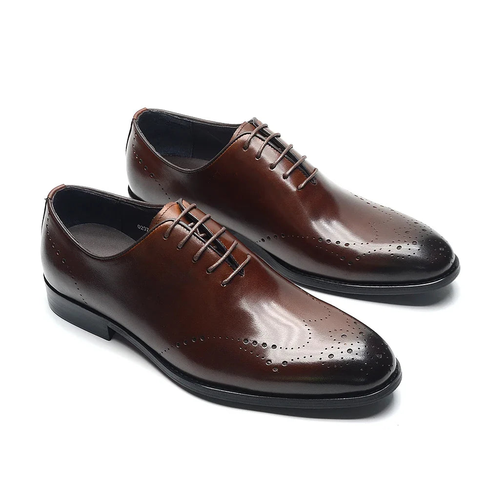 Italian Luxury Men's Dress Shoes Business Wedding Genuine Leather Mens Oxford Shoes Whole Cut Wingtip Brogue Formal Shoes Man
