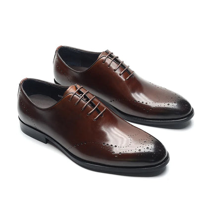 Italian Luxury Men's Dress Shoes Business Wedding Genuine Leather Mens Oxford Shoes Whole Cut Wingtip Brogue Formal Shoes Man