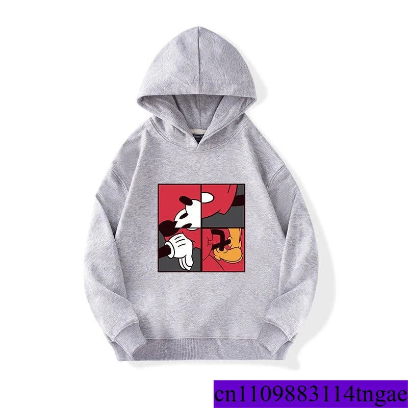 Cartoon Cute Mickey Print Boys Girls Casual Fleece Hoodie Autumn and Winter Outdoor Fashion Warm Kids Pullover Top