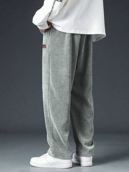 Men's spring autumn Corduroy Sweatpants  Drawstring Straight Loose Track Pants Casual Thermal Trousers for Daily wear