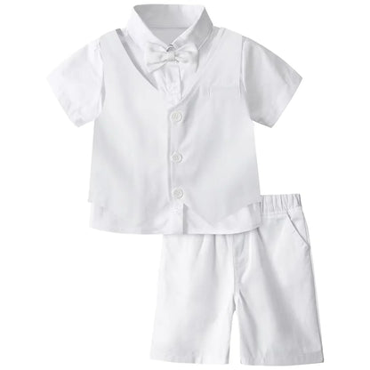Baby Boy Clothes Toddler Wedding Suit Set Kids Birthday Party Outfit Gemtleman Formal Short Sleeve Cotton Clothing Set 3PCS