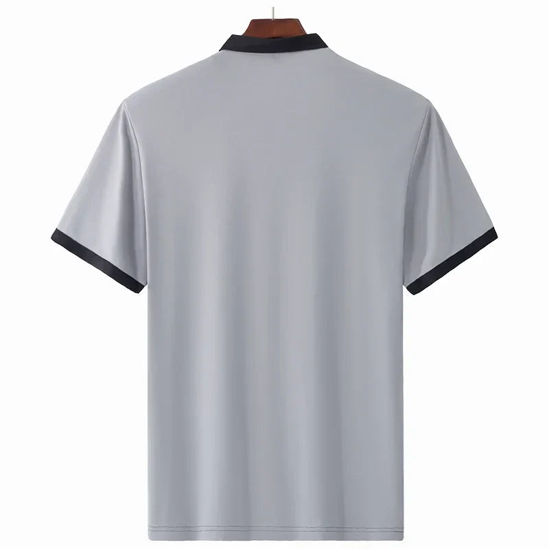Striped Polo Shirt Men Plus Size 1XL-7XL 110-180kg Short Sleeve T-Shirt Loose Polos Oversized Tops Grey White Big Male Clothing