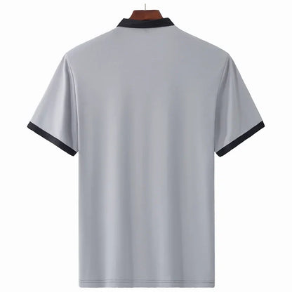 Striped Polo Shirt Men Plus Size 1XL-7XL 110-180kg Short Sleeve T-Shirt Loose Polos Oversized Tops Grey White Big Male Clothing